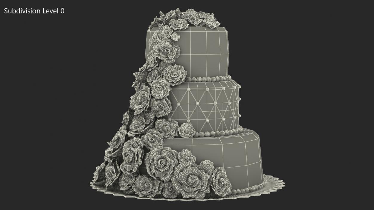 3D Multilevel Pink Wedding Cake with Flowers