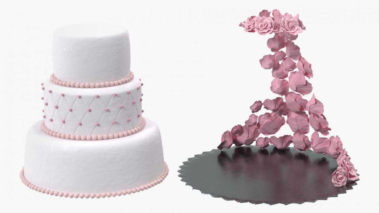 3D Multilevel Pink Wedding Cake with Flowers