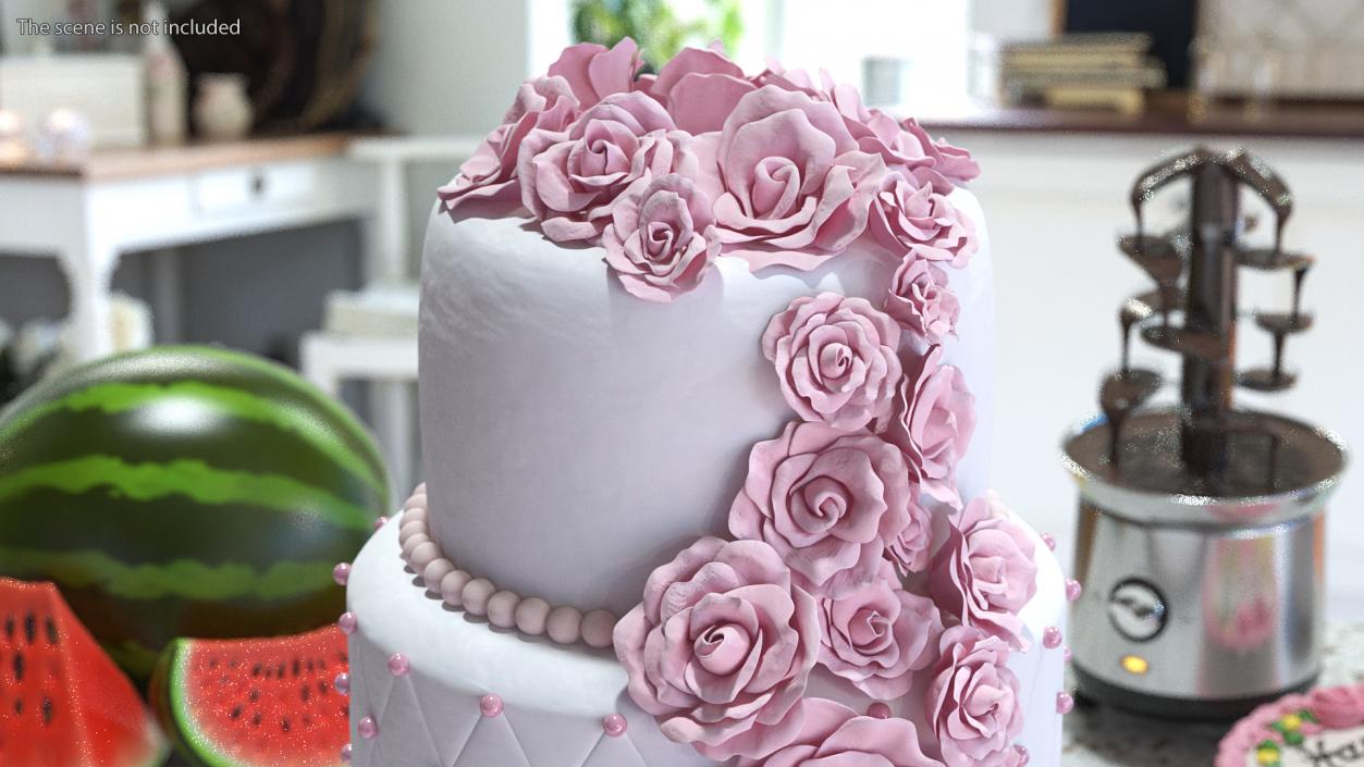 3D Multilevel Pink Wedding Cake with Flowers