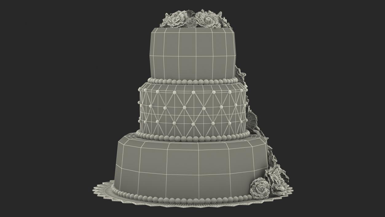 3D Multilevel Pink Wedding Cake with Flowers