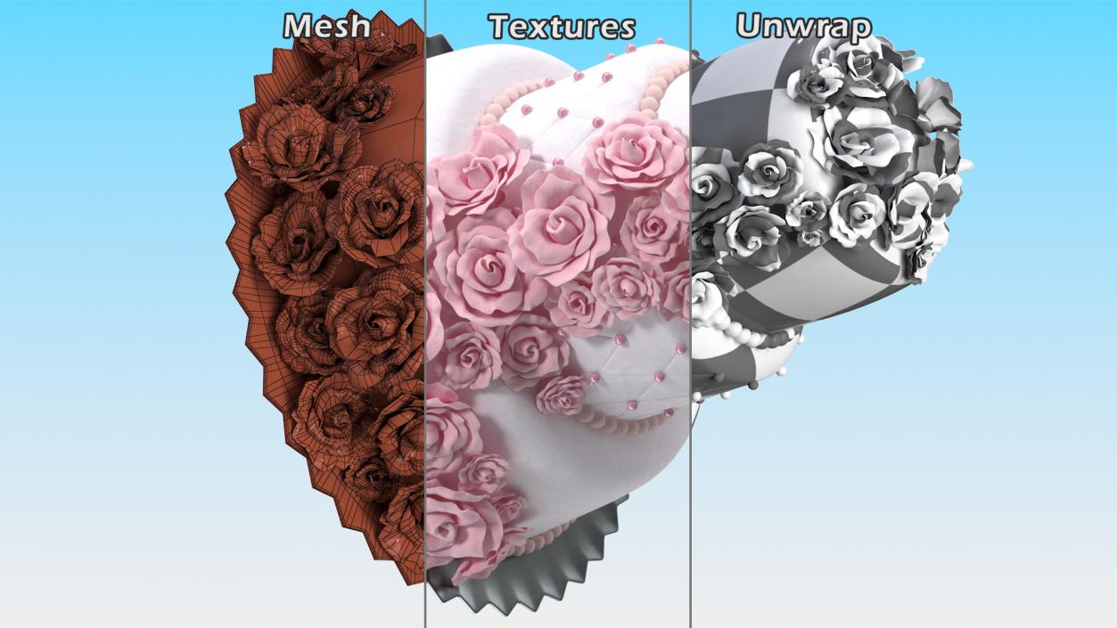 3D Multilevel Pink Wedding Cake with Flowers