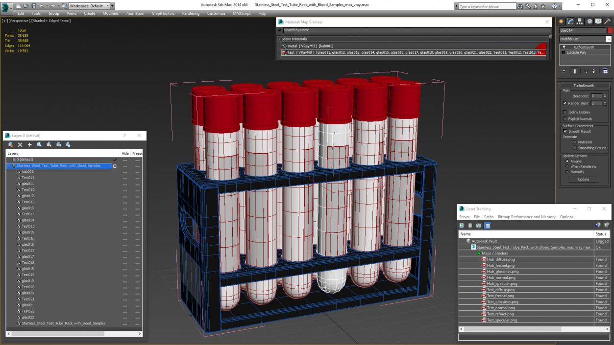 Stainless Steel Test Tube Rack with Blood Samples 3D model