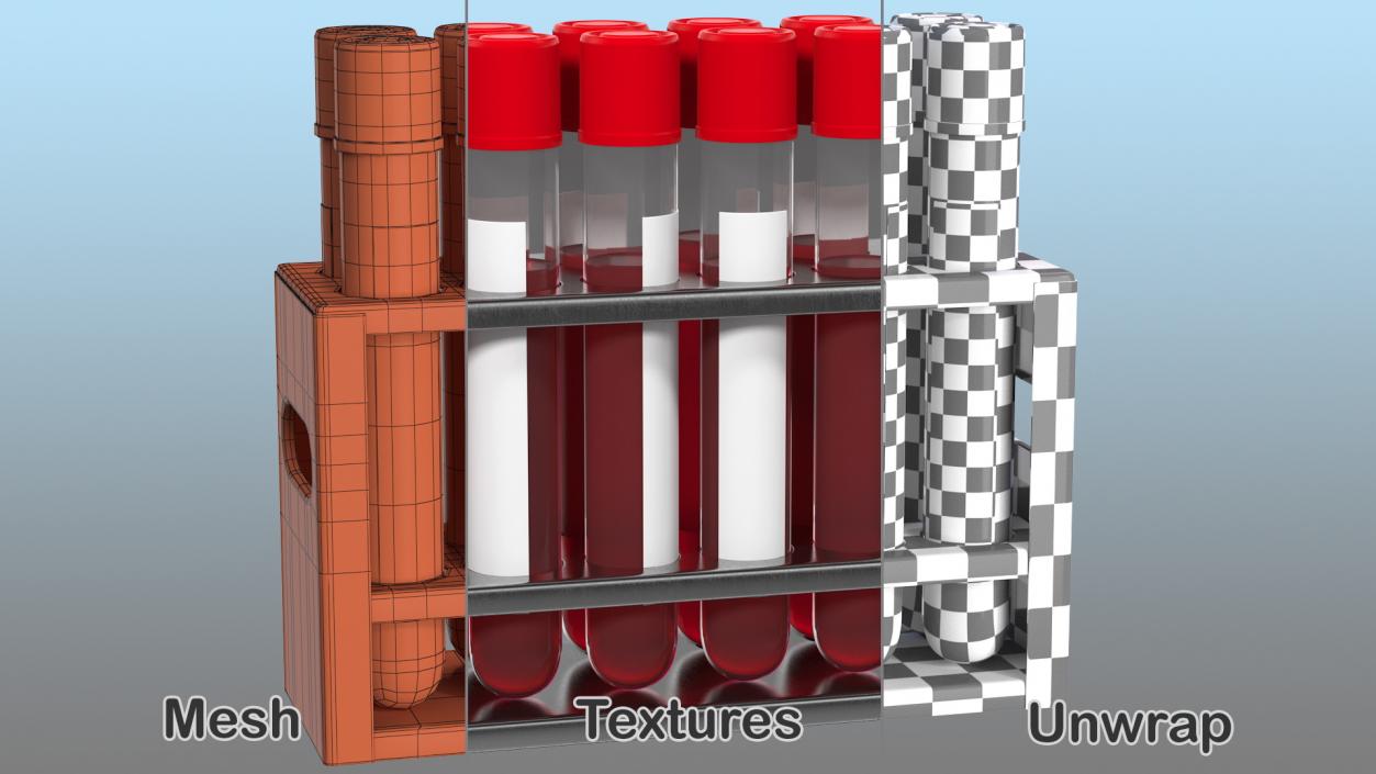 Stainless Steel Test Tube Rack with Blood Samples 3D model