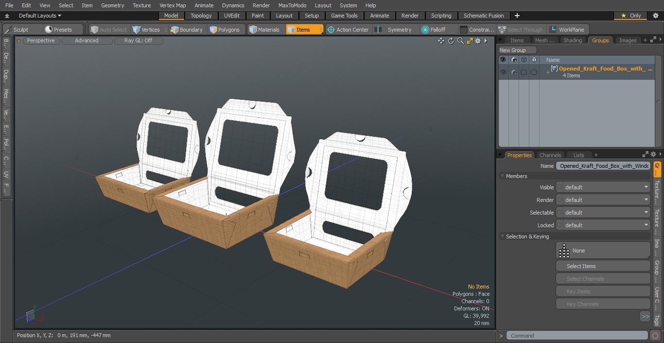 Opened Kraft Food Box with Window Set 3D