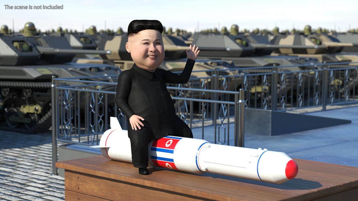 3D Cartoon Kim Jong Un on Missiles