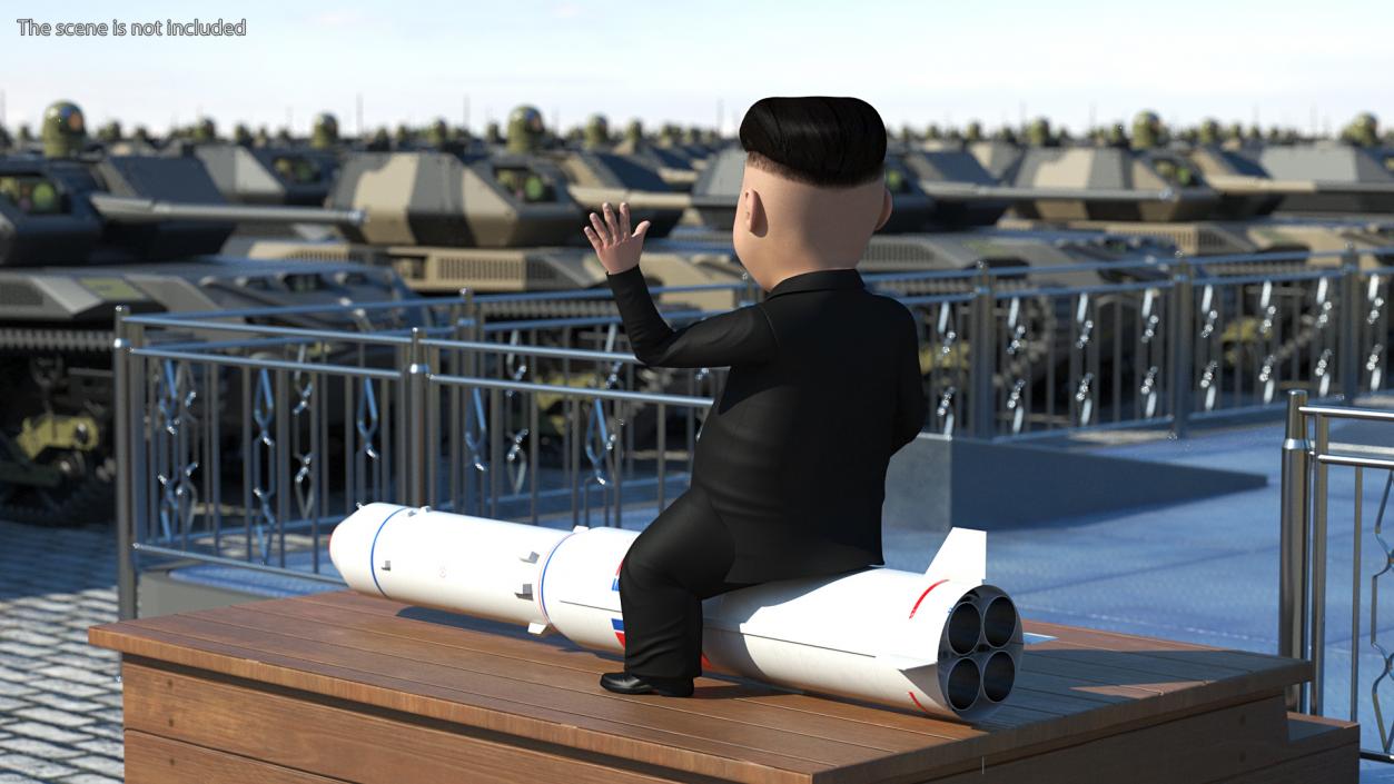 3D Cartoon Kim Jong Un on Missiles