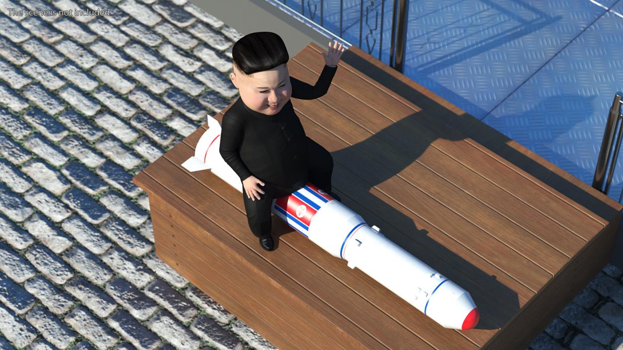 3D Cartoon Kim Jong Un on Missiles