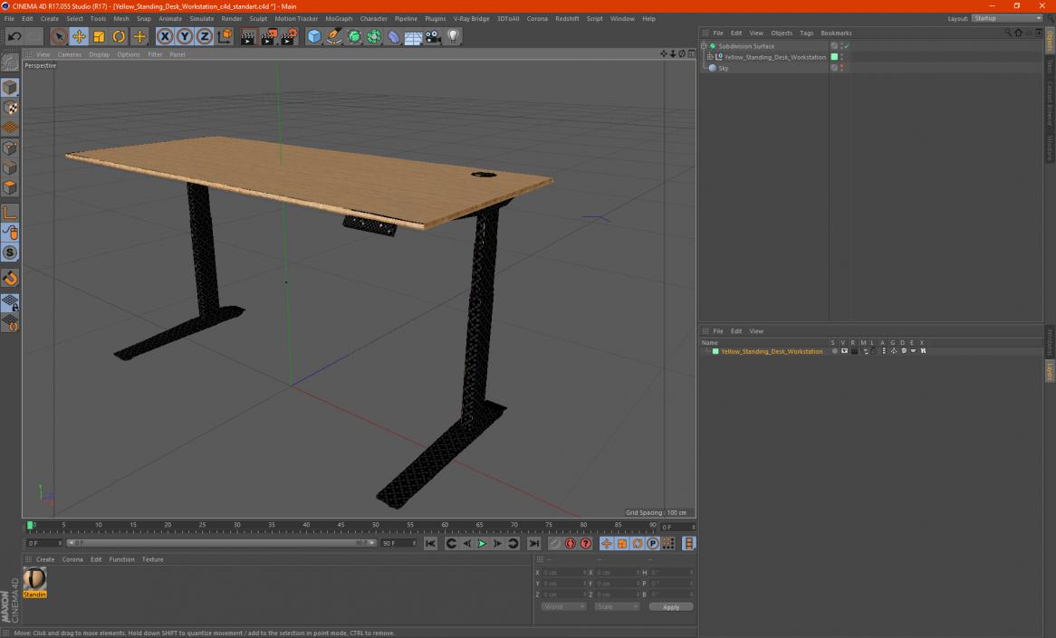 Yellow Standing Desk Workstation 3D