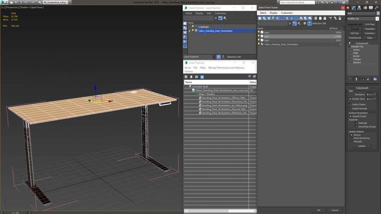 Yellow Standing Desk Workstation 3D