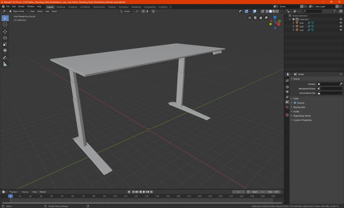 Yellow Standing Desk Workstation 3D