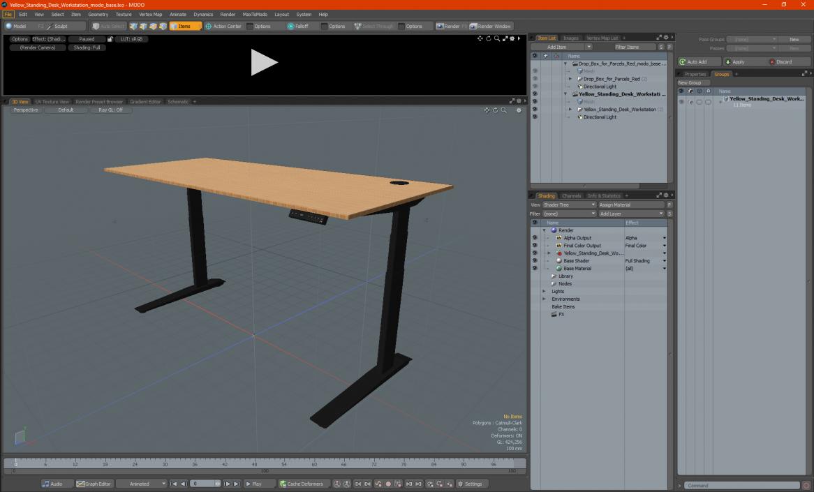 Yellow Standing Desk Workstation 3D