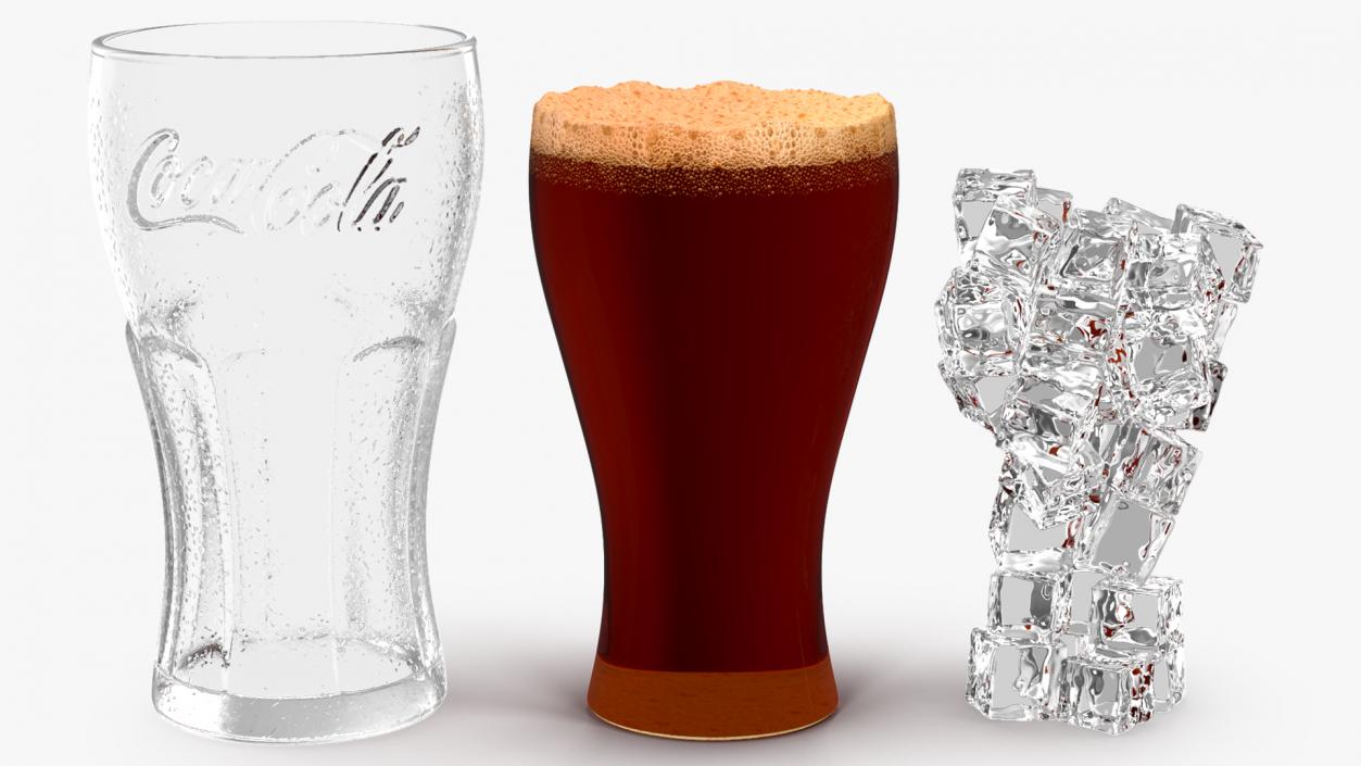 3D Glass of Coca Cola with Ice Cubes model