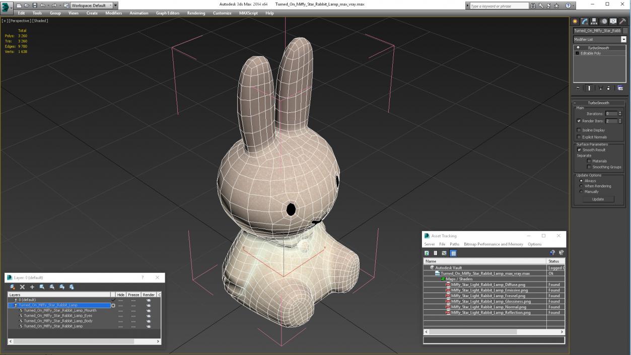 Turned On Miffy Star Rabbit Lamp 3D