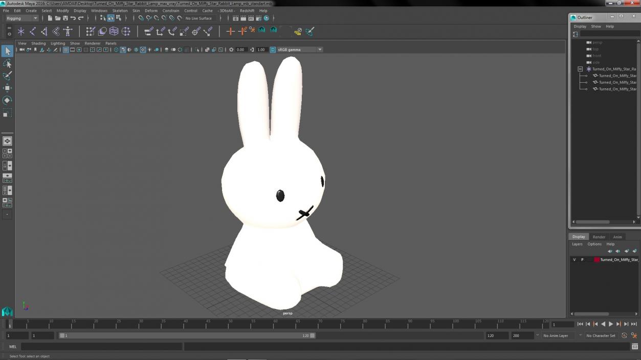 Turned On Miffy Star Rabbit Lamp 3D