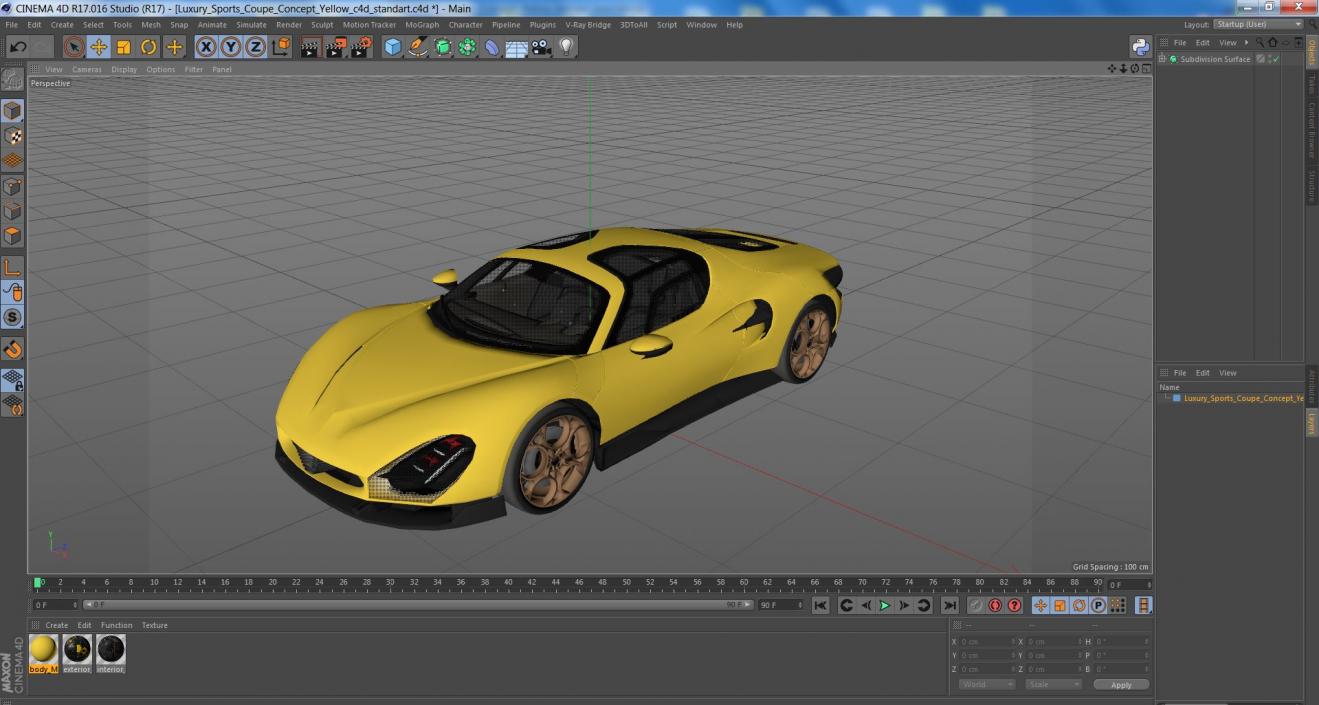 3D Luxury Sports Coupe Concept Yellow 2