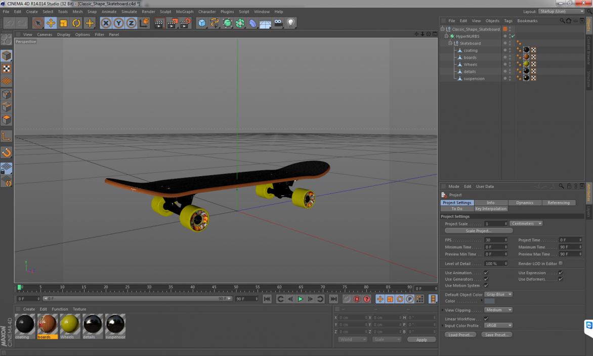 Classic Shape Skateboard 3D model