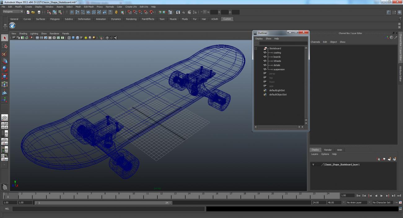 Classic Shape Skateboard 3D model