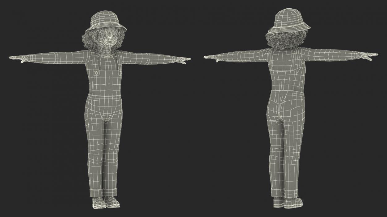 Young Black Girl a Denim Jumpsuit Rigged for Cinema 4D 3D model