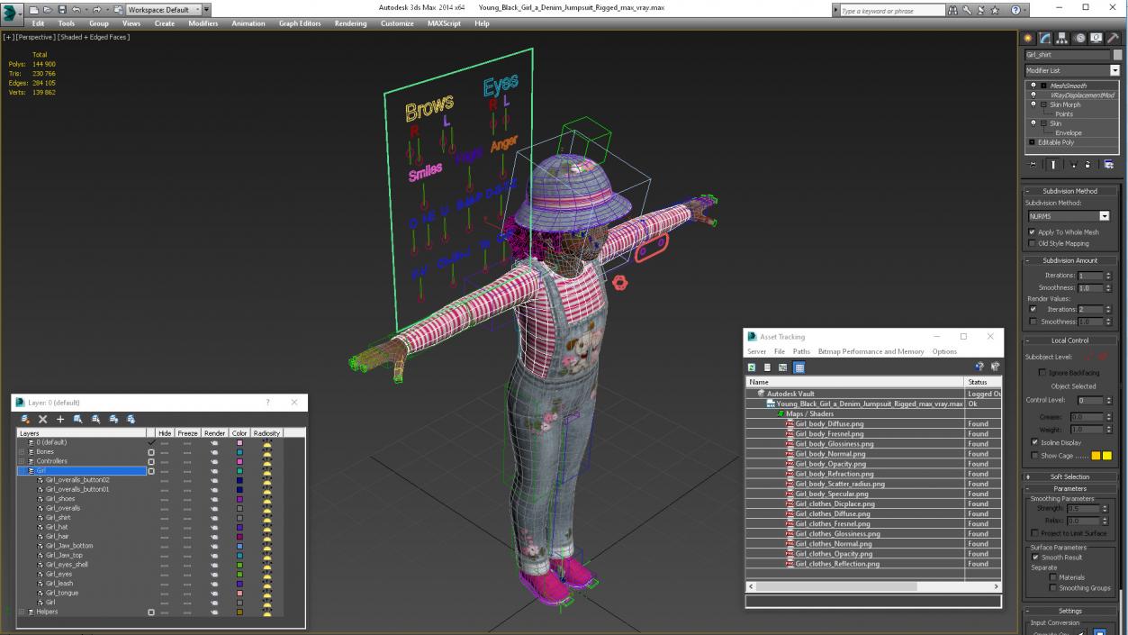 Young Black Girl a Denim Jumpsuit Rigged for Cinema 4D 3D model