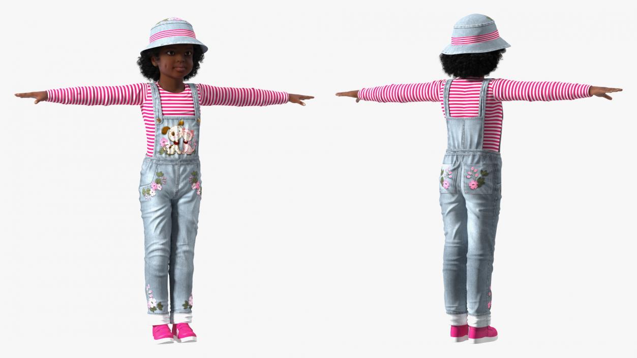 Young Black Girl a Denim Jumpsuit Rigged for Cinema 4D 3D model