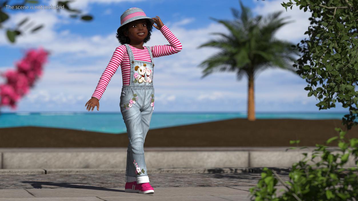 Young Black Girl a Denim Jumpsuit Rigged for Cinema 4D 3D model