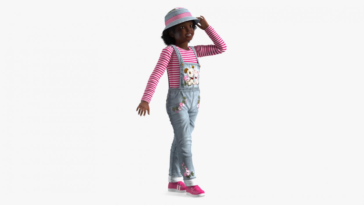 Young Black Girl a Denim Jumpsuit Rigged for Cinema 4D 3D model