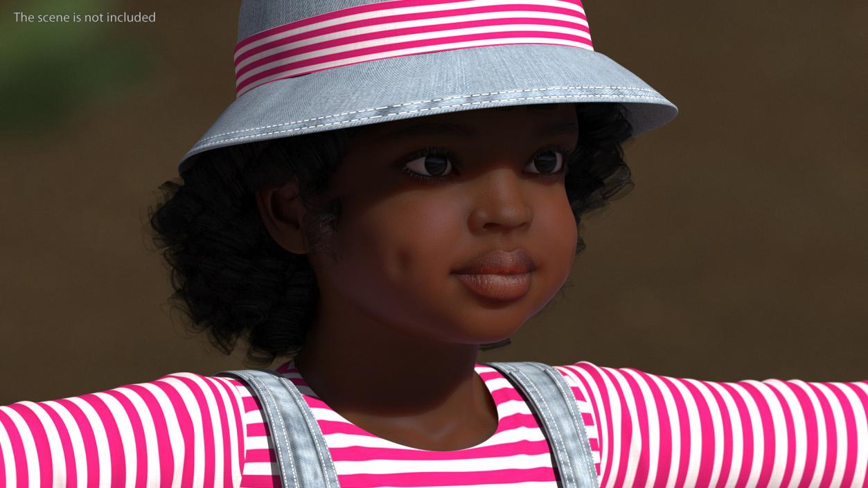 Young Black Girl a Denim Jumpsuit Rigged for Cinema 4D 3D model