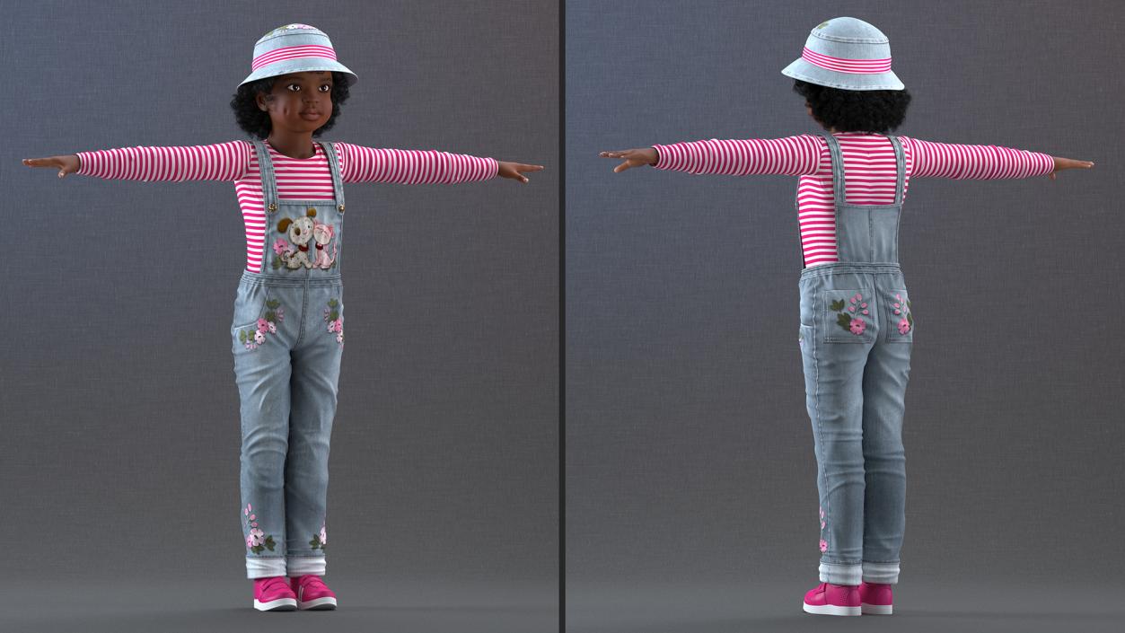 Young Black Girl a Denim Jumpsuit Rigged for Cinema 4D 3D model