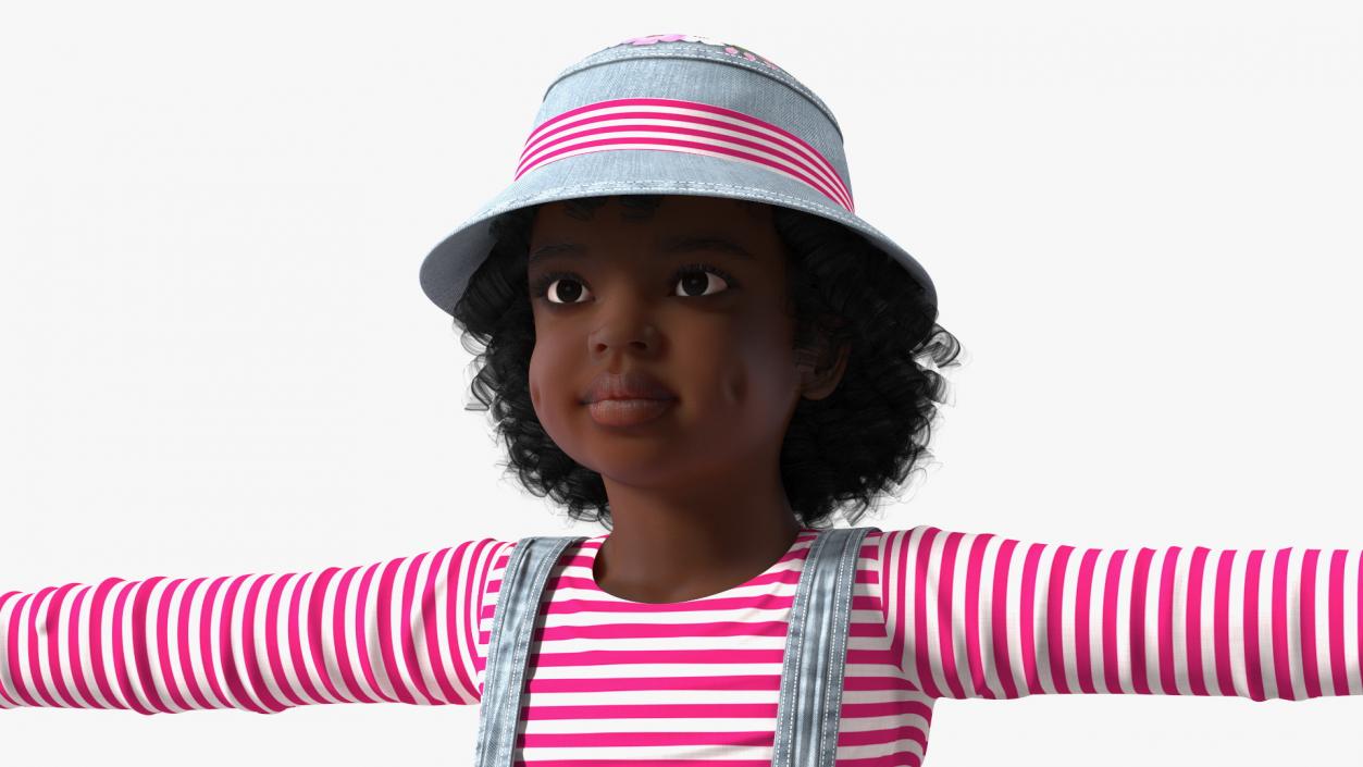 Young Black Girl a Denim Jumpsuit Rigged for Cinema 4D 3D model