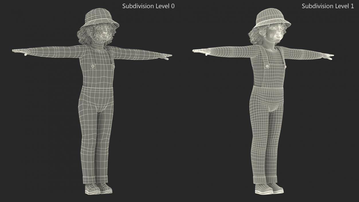 Young Black Girl a Denim Jumpsuit Rigged for Cinema 4D 3D model