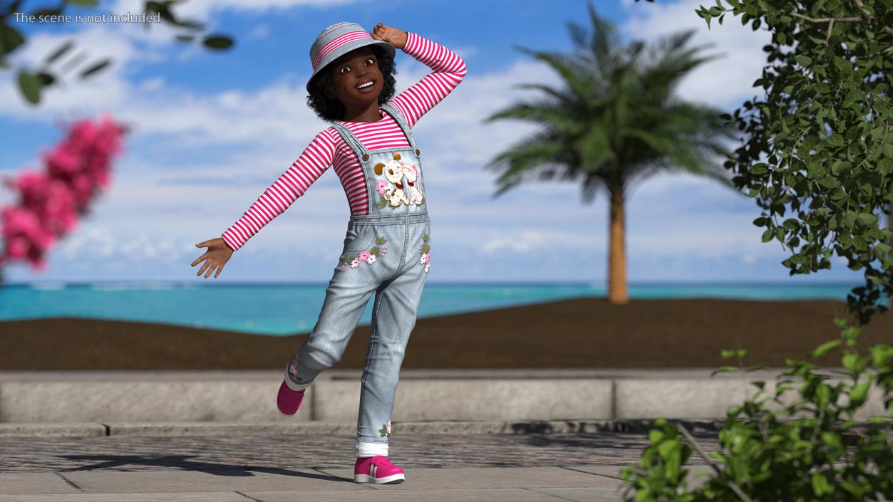 Young Black Girl a Denim Jumpsuit Rigged for Cinema 4D 3D model