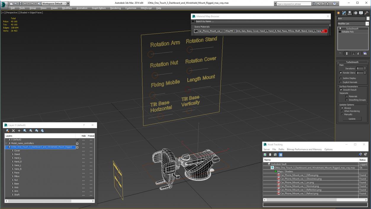 3D iOttie One Touch 5 Dashboard and Windshield Mount Rigged