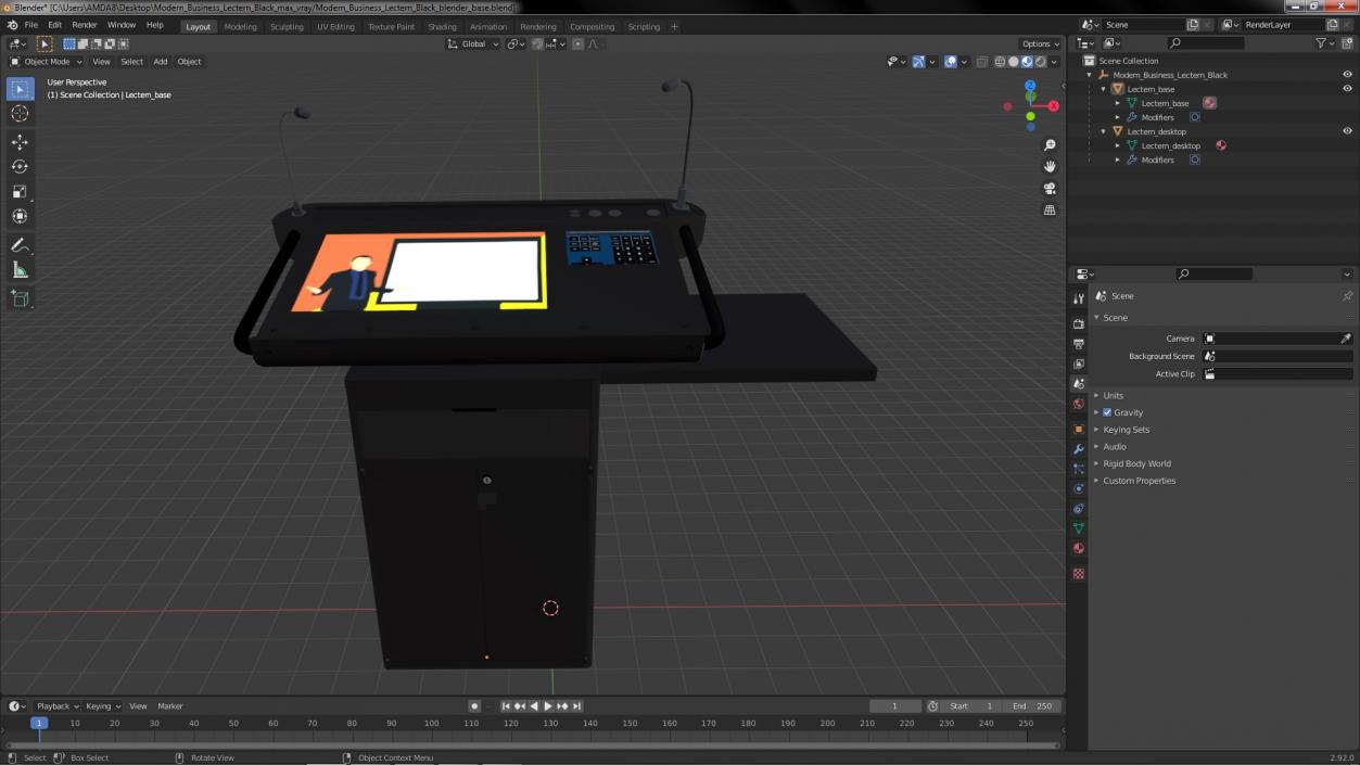 Modern Business Lectern Black 3D model