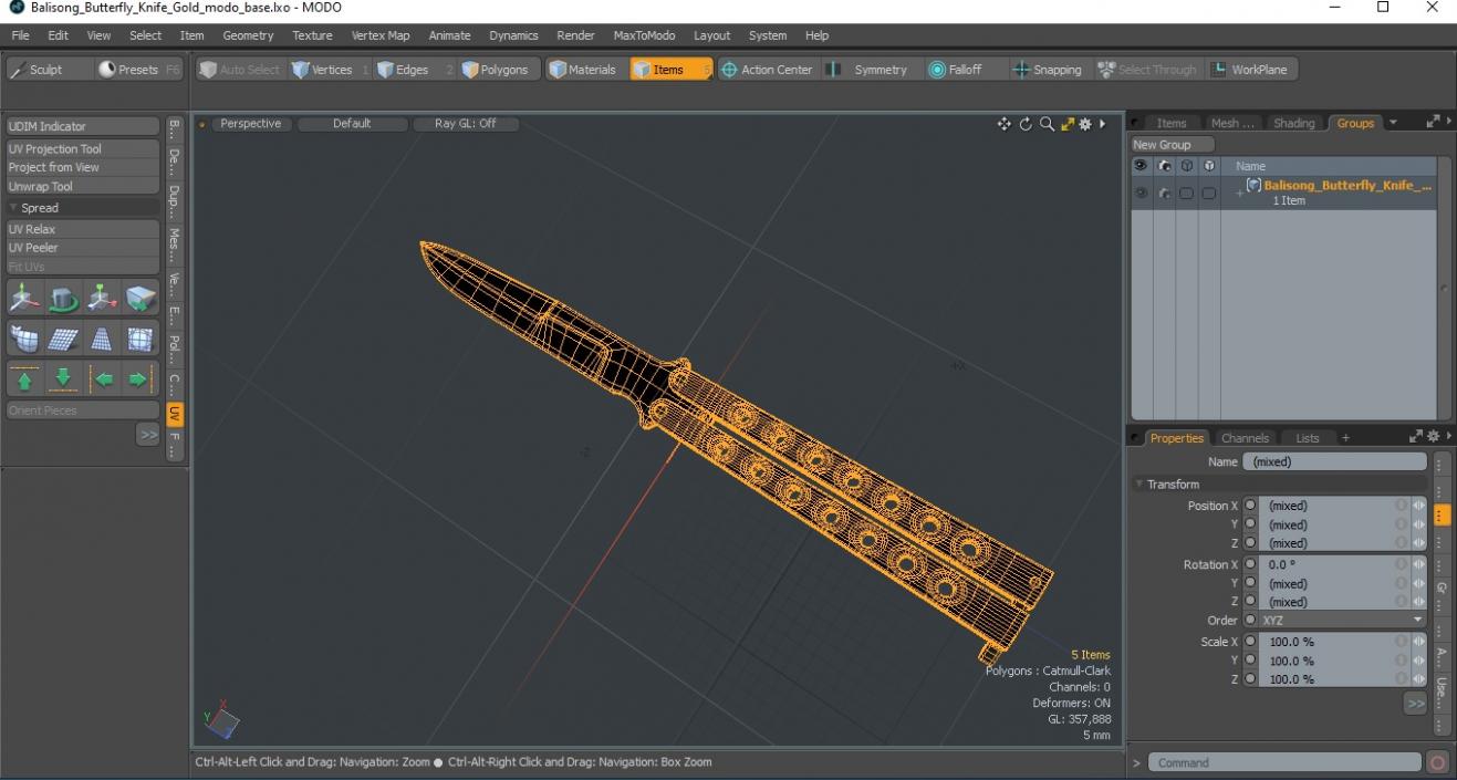 Balisong Butterfly Knife Gold 3D model