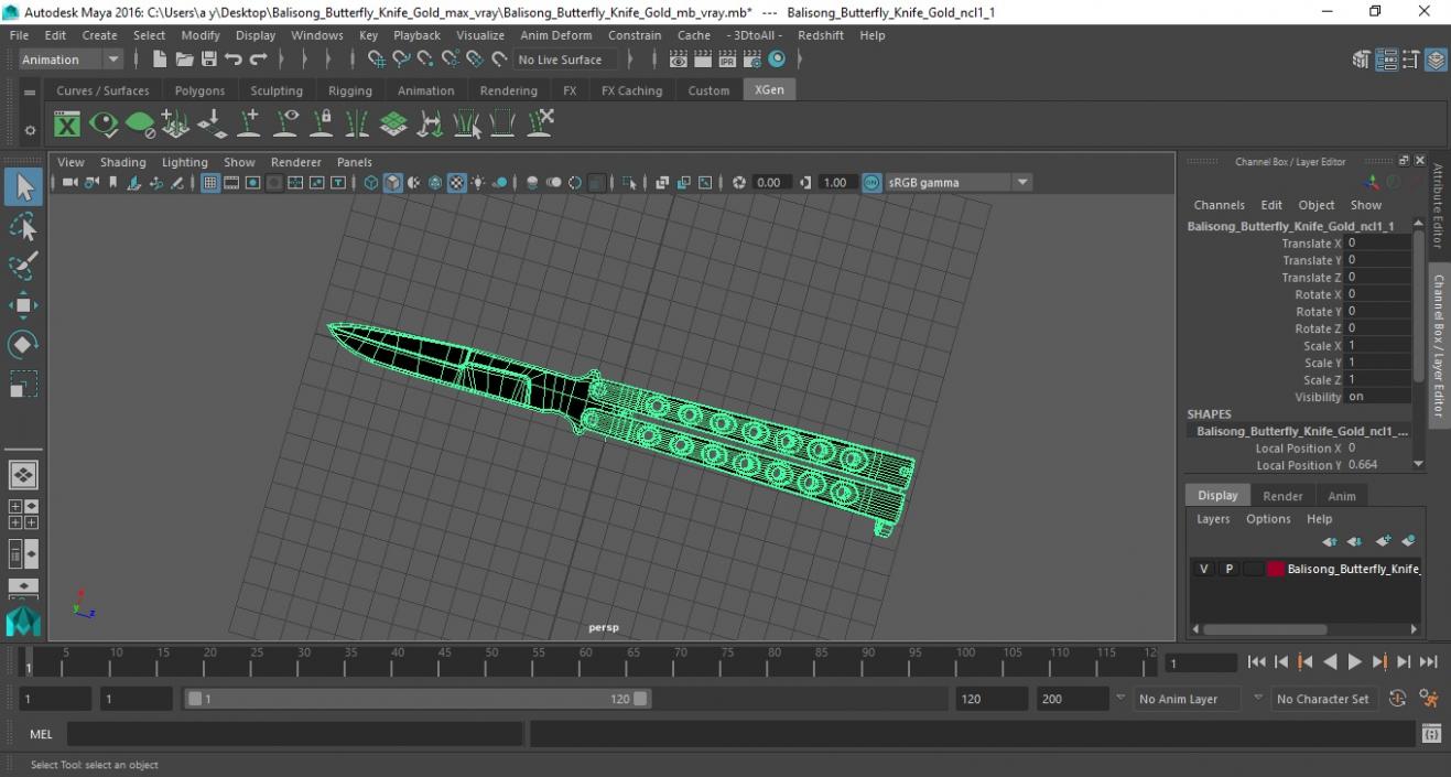 Balisong Butterfly Knife Gold 3D model