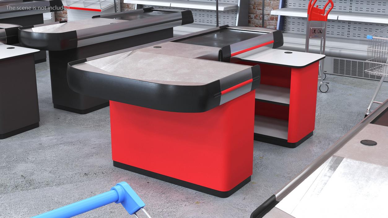 3D model Large Modern Checkout Counter Red Rigged