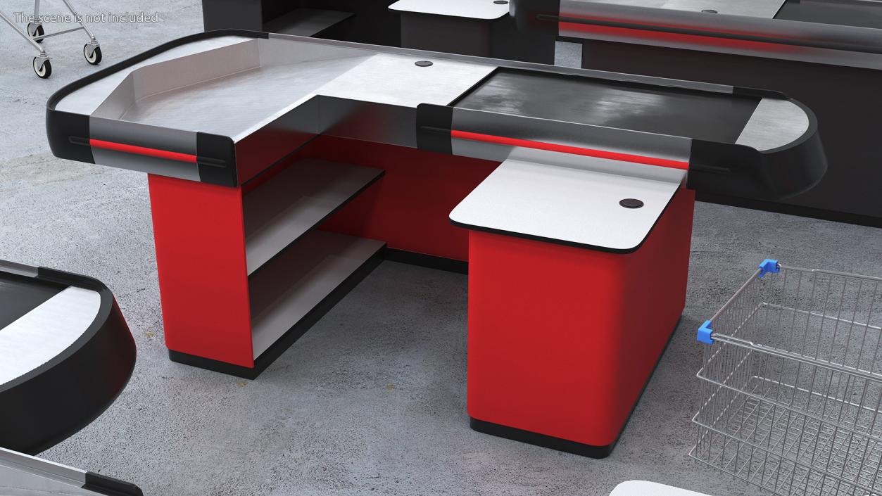 3D model Large Modern Checkout Counter Red Rigged