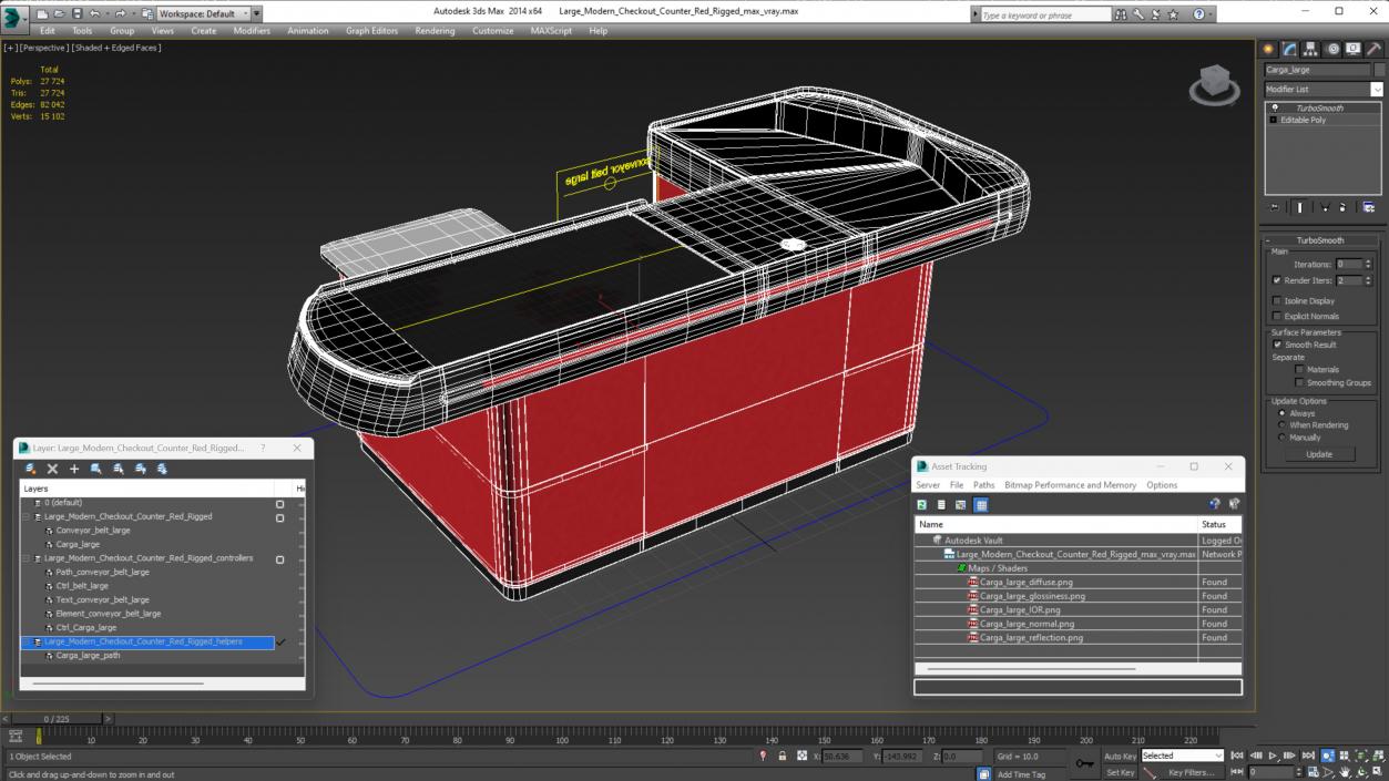 3D model Large Modern Checkout Counter Red Rigged