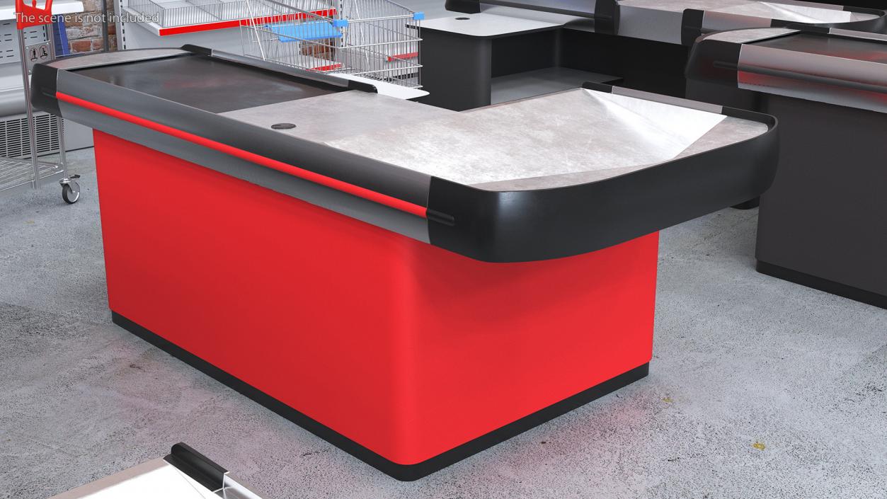 3D model Large Modern Checkout Counter Red Rigged