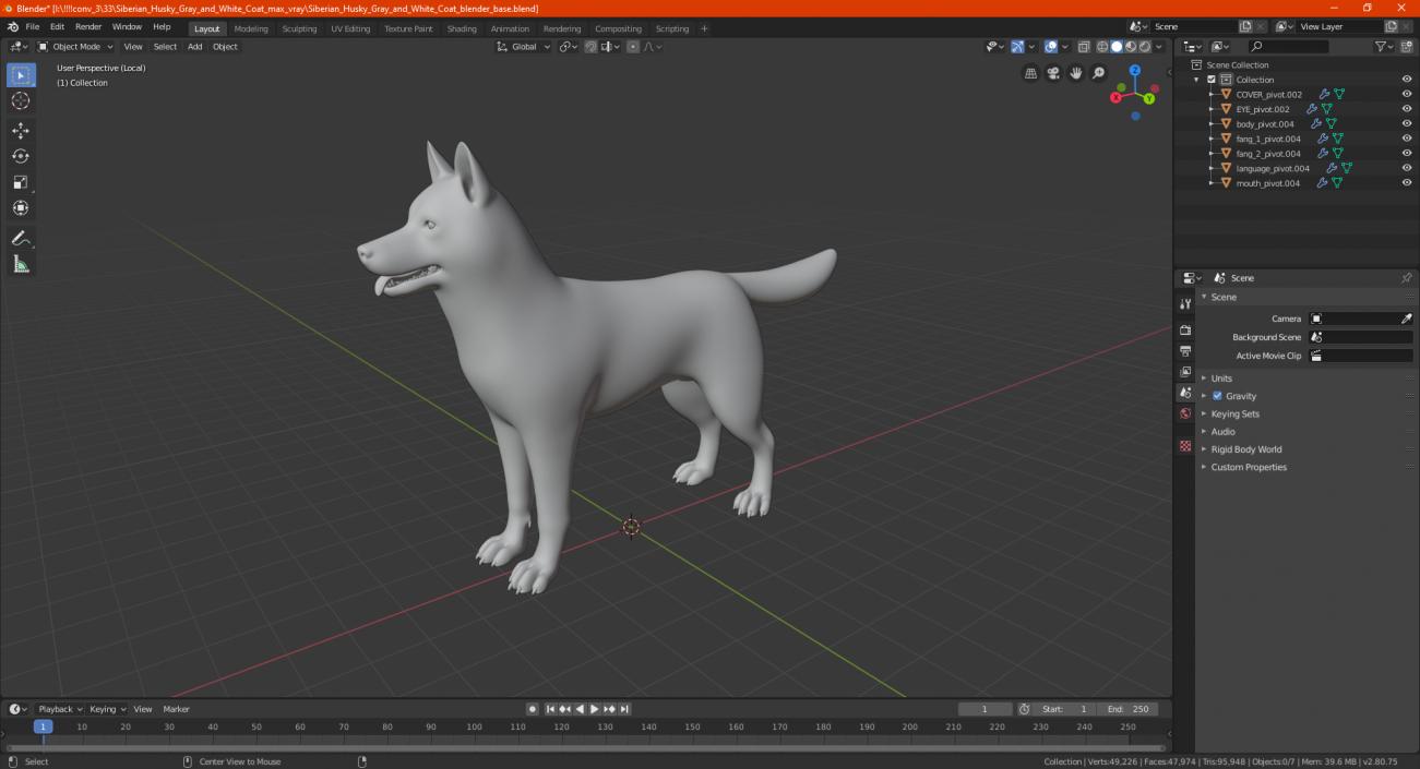 Siberian Husky Gray and White Coat 3D model