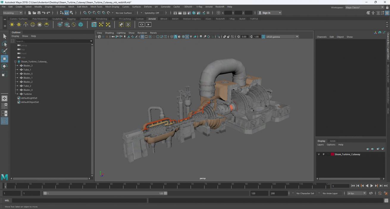 3D Steam Turbine Cutaway