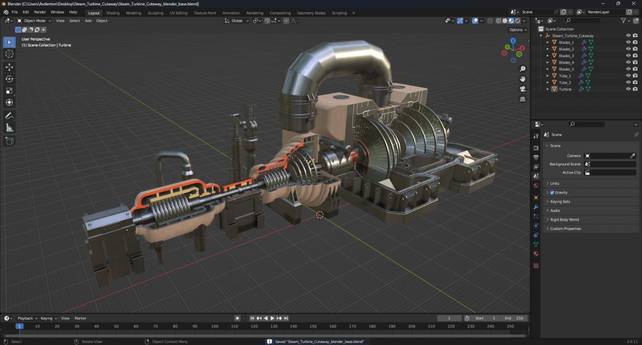 3D Steam Turbine Cutaway