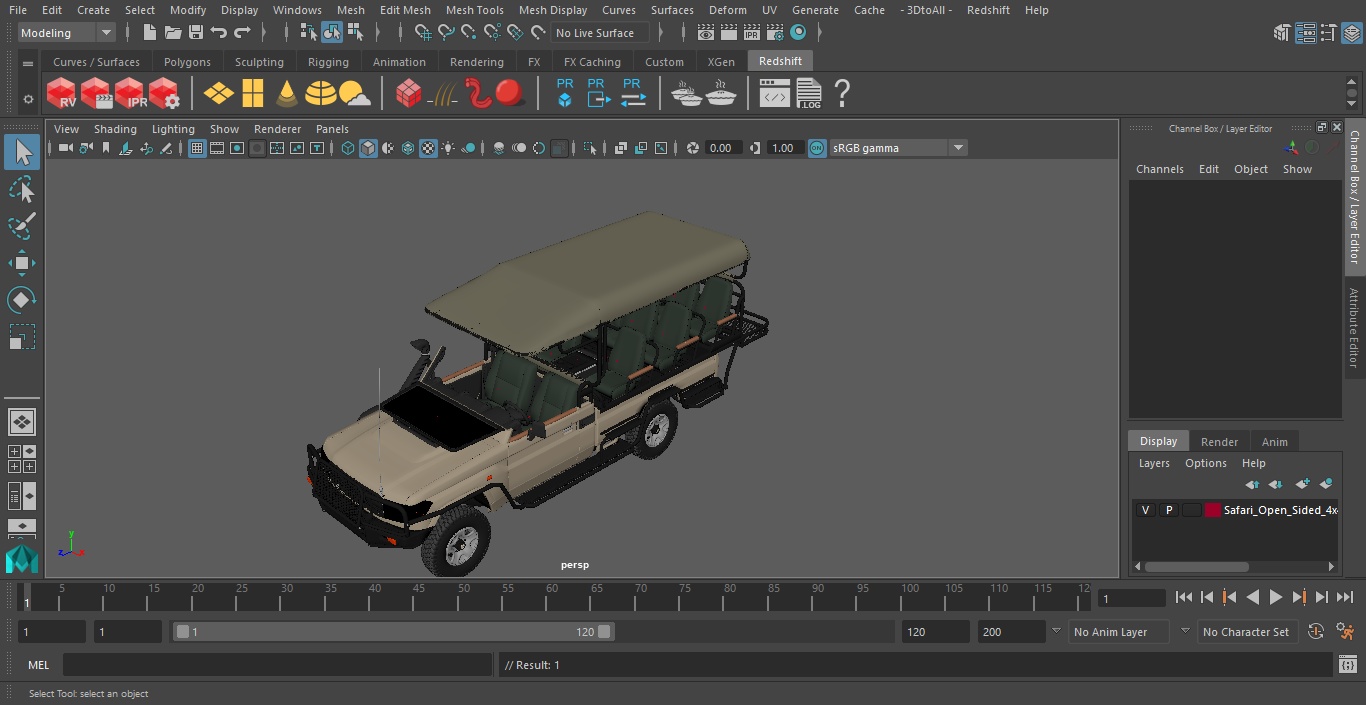 3D model Safari Open Sided 4x4 Vehicle Beige