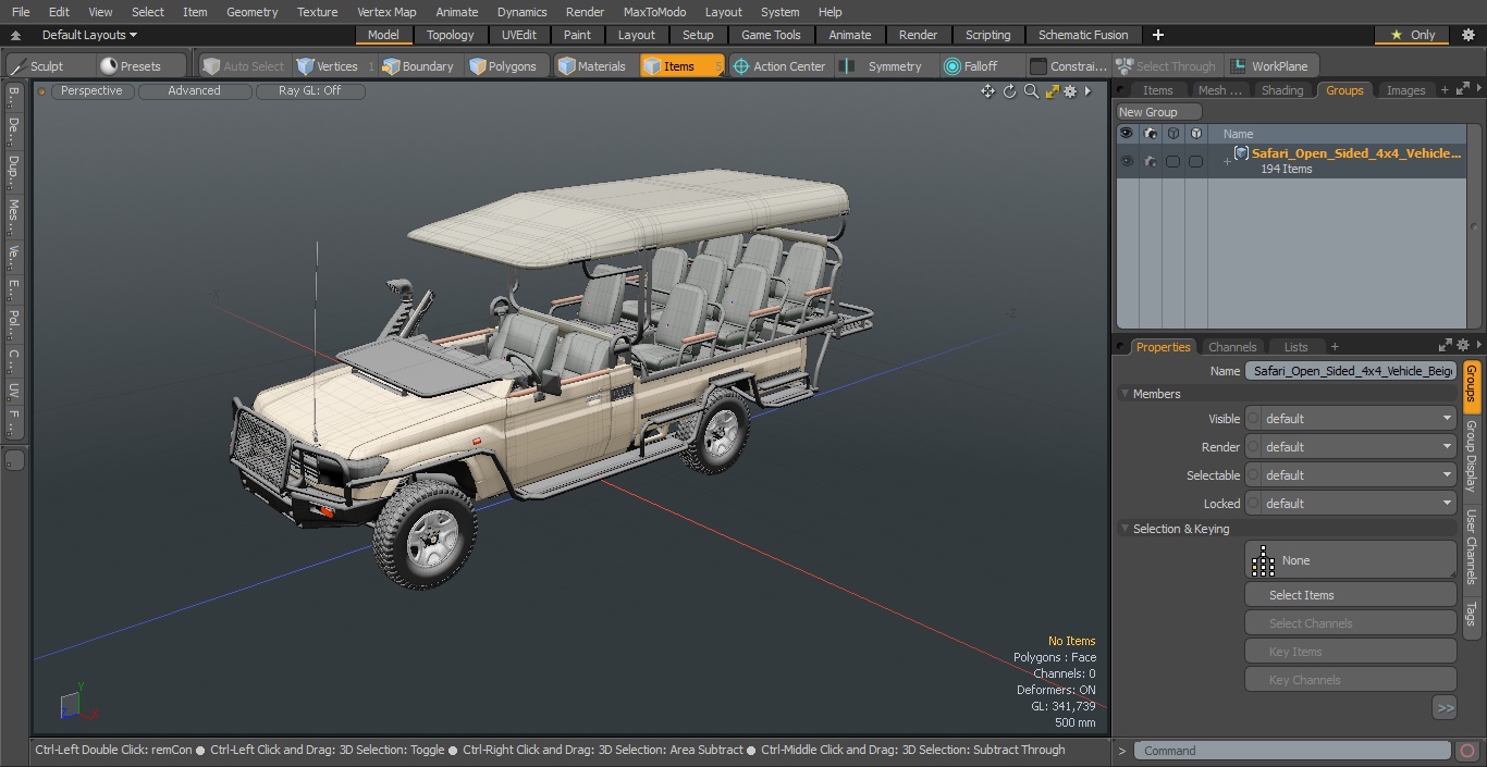 3D model Safari Open Sided 4x4 Vehicle Beige