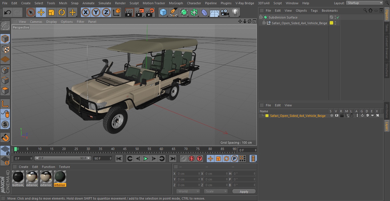 3D model Safari Open Sided 4x4 Vehicle Beige