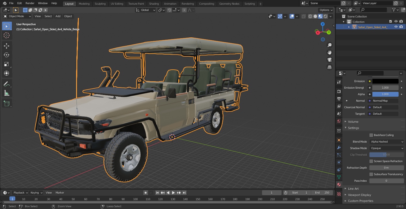 3D model Safari Open Sided 4x4 Vehicle Beige