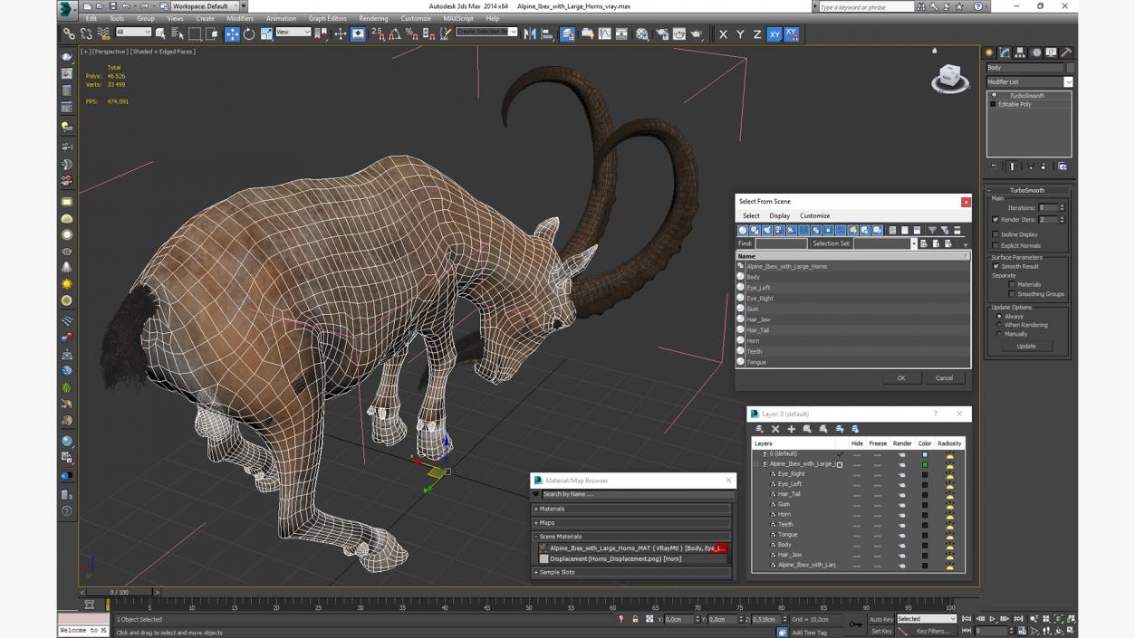 3D model Alpine Ibex with Large Horns 2