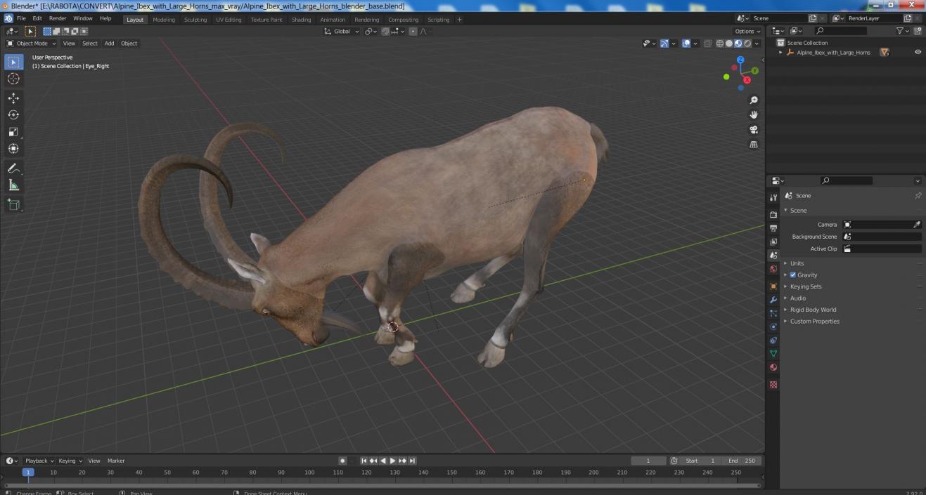 3D model Alpine Ibex with Large Horns 2