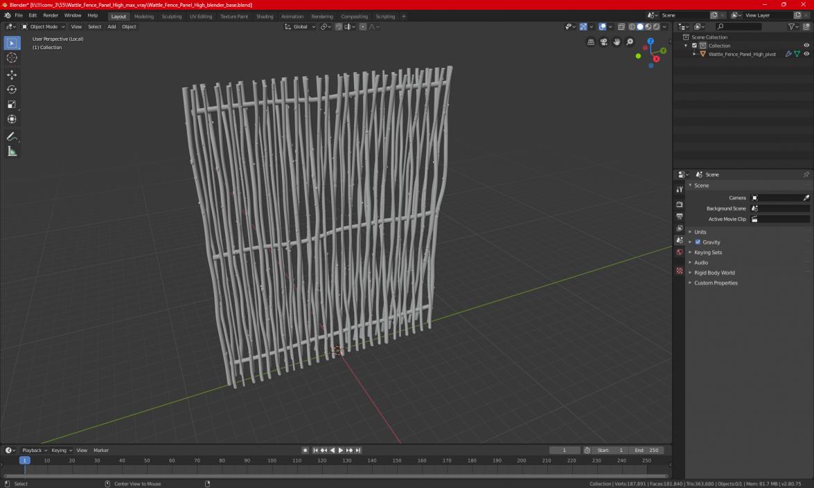 3D Wattle Fence Panel High model