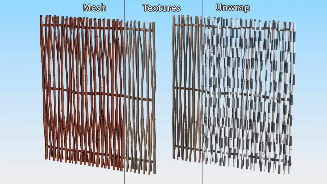 3D Wattle Fence Panel High model